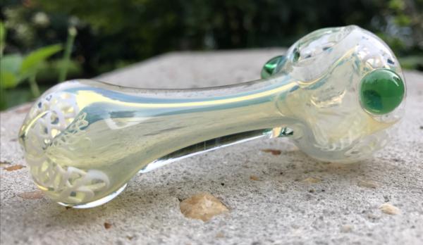 Travel Glass Pipe - Fumed with .999 Fine Silver Glass Bowl KS75