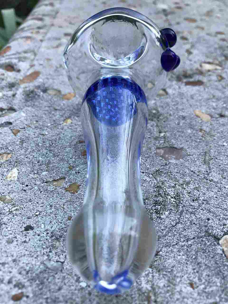 Blue Collectible Honeycomb Tobacco Smoking Pipe Beautiful Smoking Bowl 37 Fat Buddha Glass Pipe
