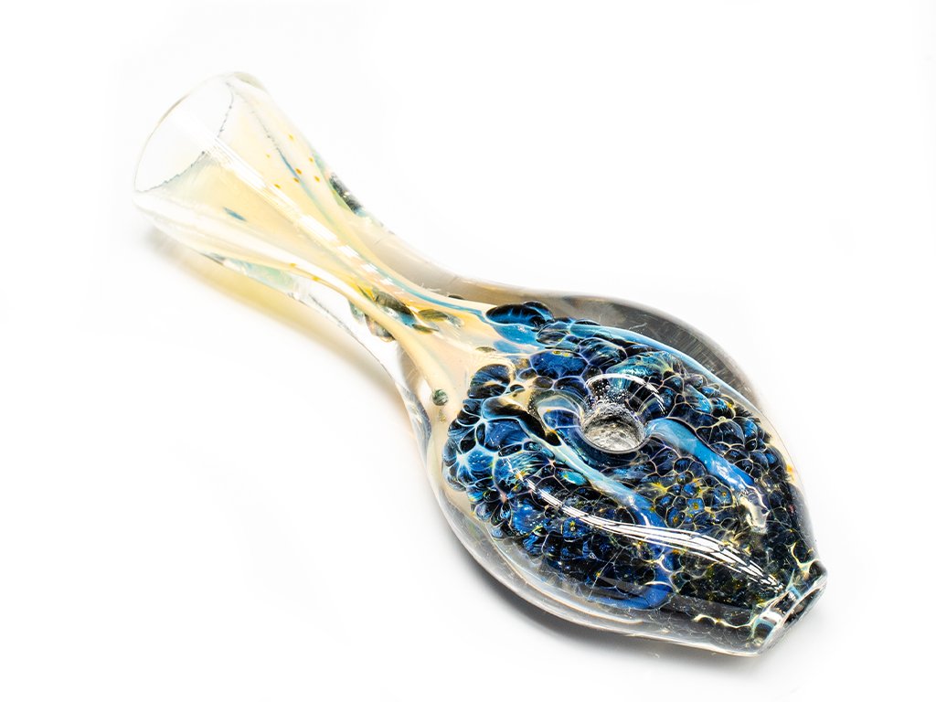 Blue Frit Chillum Fat Buddha Glass