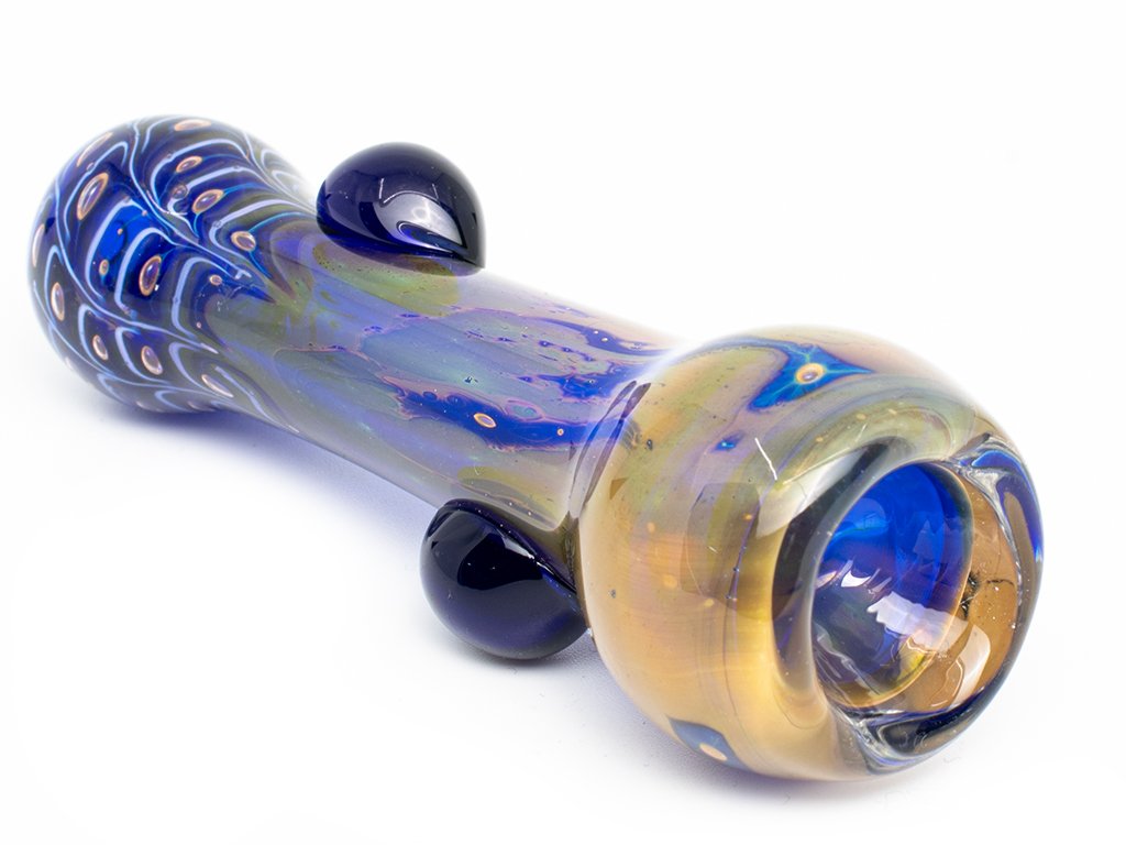 Blue Fumed Chillum Pipe Fat Buddha Glass