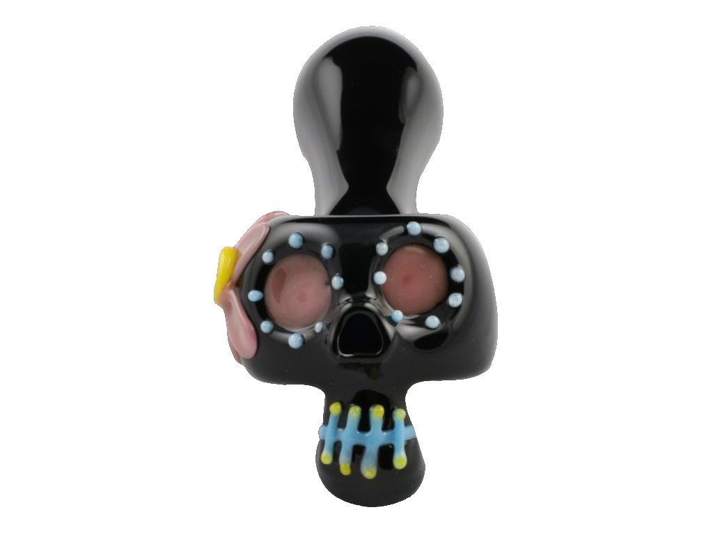 Chameleon Glass Bone Head Dia de los Muertos Pipe