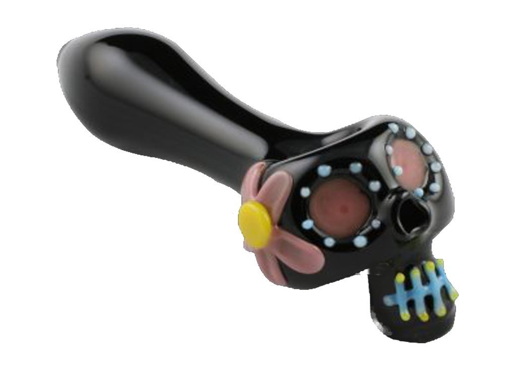 Chameleon Glass Bone Head Dia de los Muertos Pipe