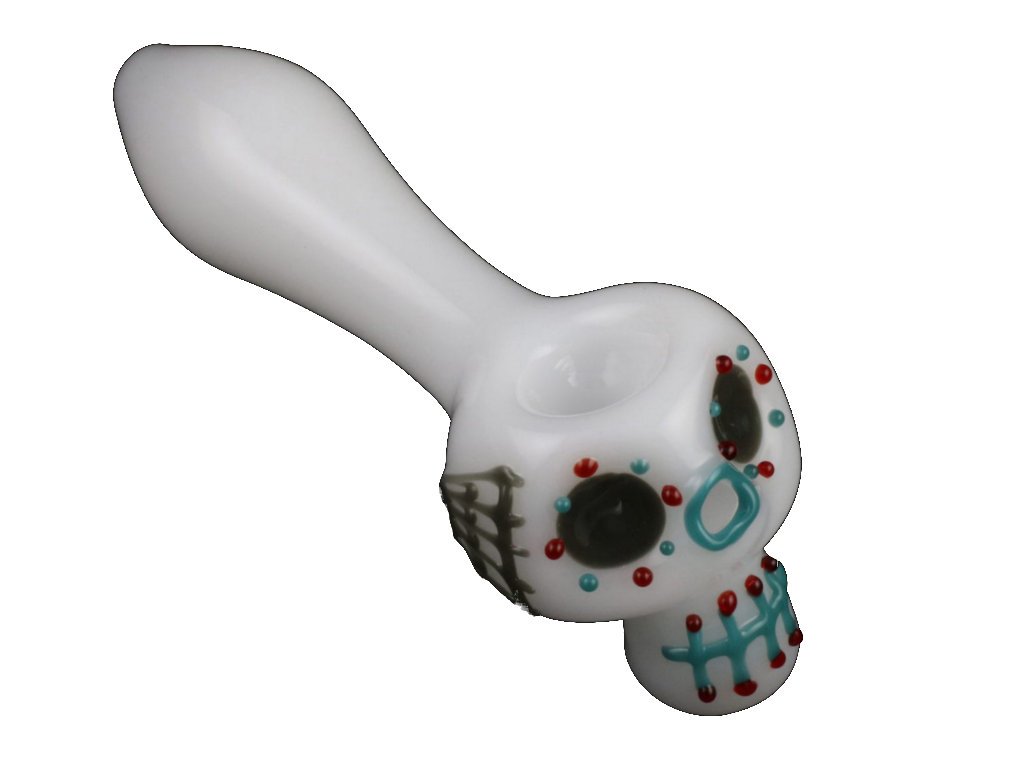 Chameleon Glass Bone Head Dia de los Muertos Pipe