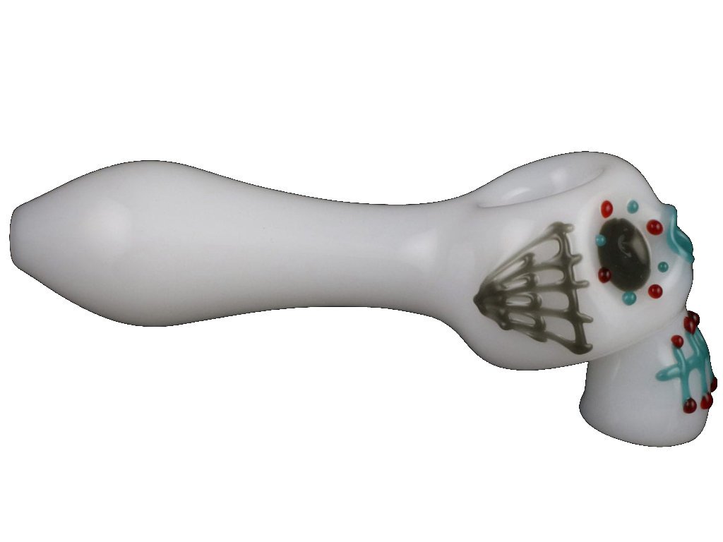 Chameleon Glass Bone Head Dia de los Muertos Pipe