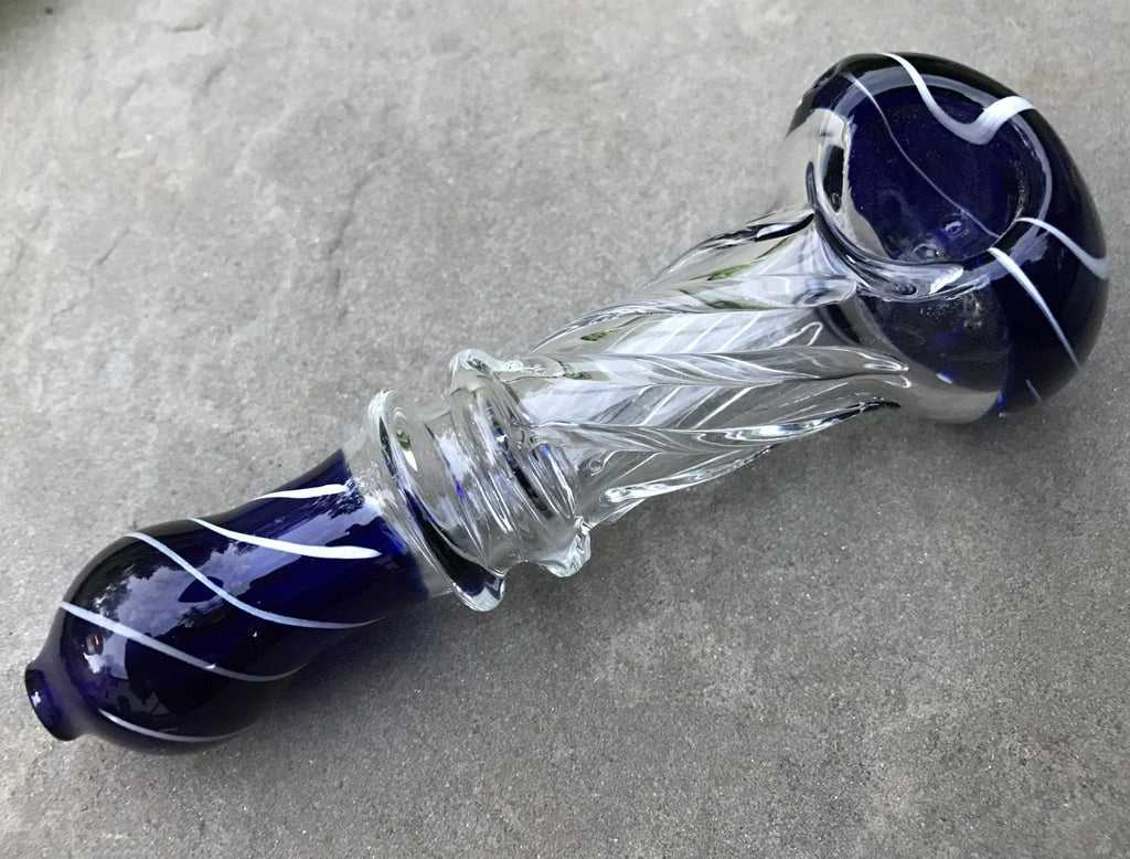 Fat Buddha Glass Pipe Cobalt Blue & Clear Glass Pipe KS35