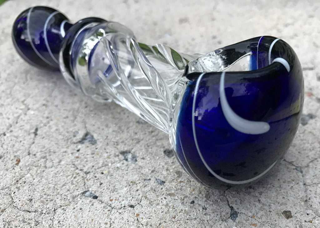 Fat Buddha Glass Pipe Cobalt Blue & Clear Glass Pipe KS35