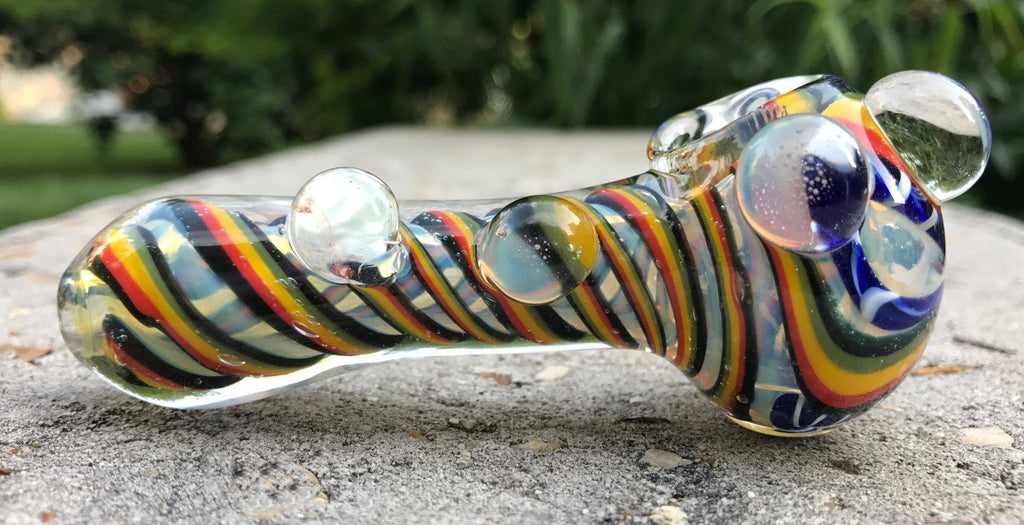 Fat Buddha Glass Pipe Collectible Tobacco Smoking Pipe Inside Out Rasta Beautiful Marbles Bowl 5