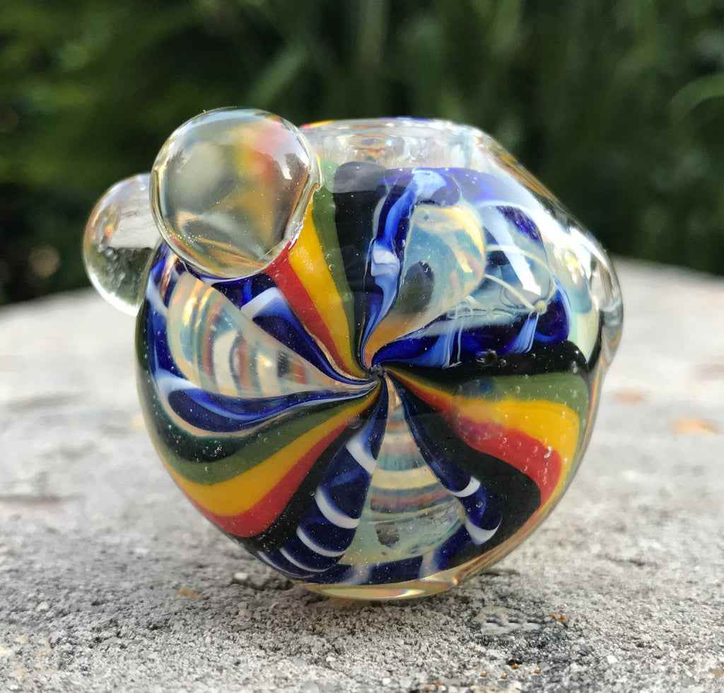 Fat Buddha Glass Pipe Collectible Tobacco Smoking Pipe Inside Out Rasta Beautiful Marbles Bowl 5