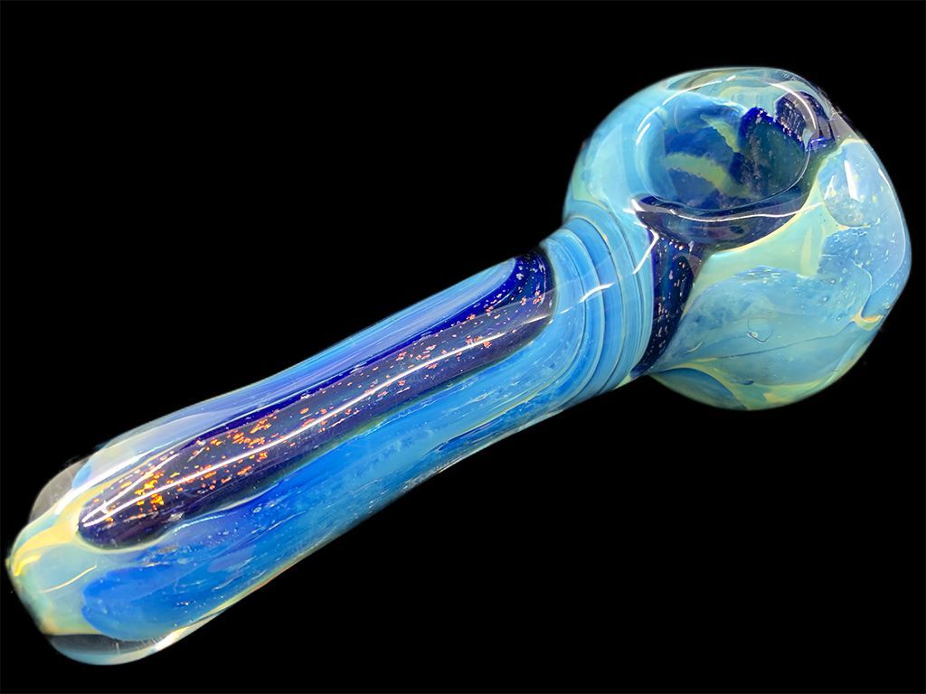 Dichroic Blue Bomber Glass Pipe Fat Buddha Glass