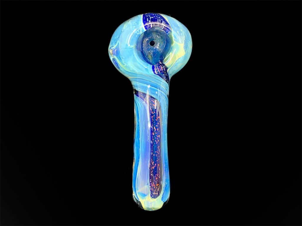 Dichroic Blue Bomber Glass Pipe Fat Buddha Glass