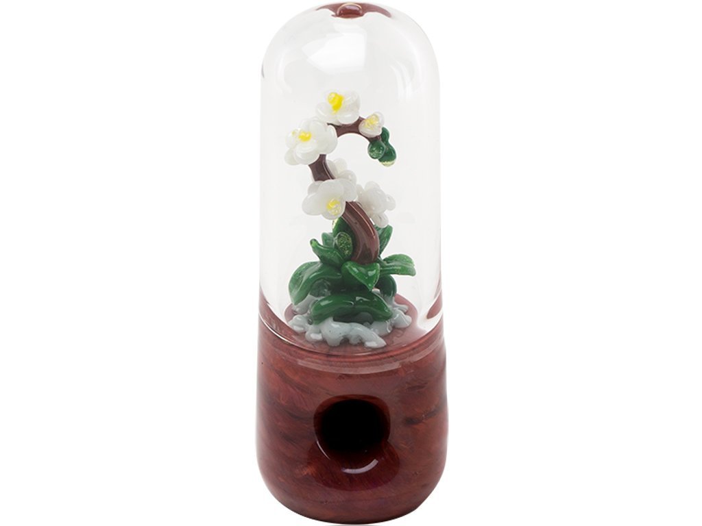 UV White Orchid Pipe Fat Buddha Glass