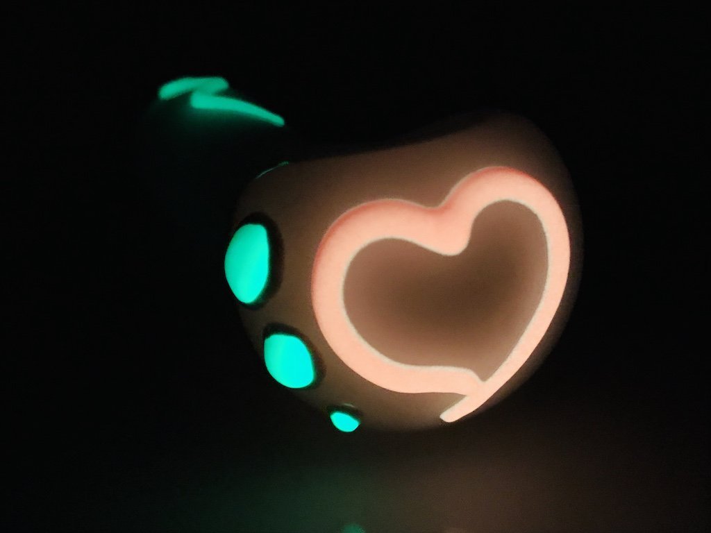 Glow In The Dark Heart Pipe Fat Buddha Glass