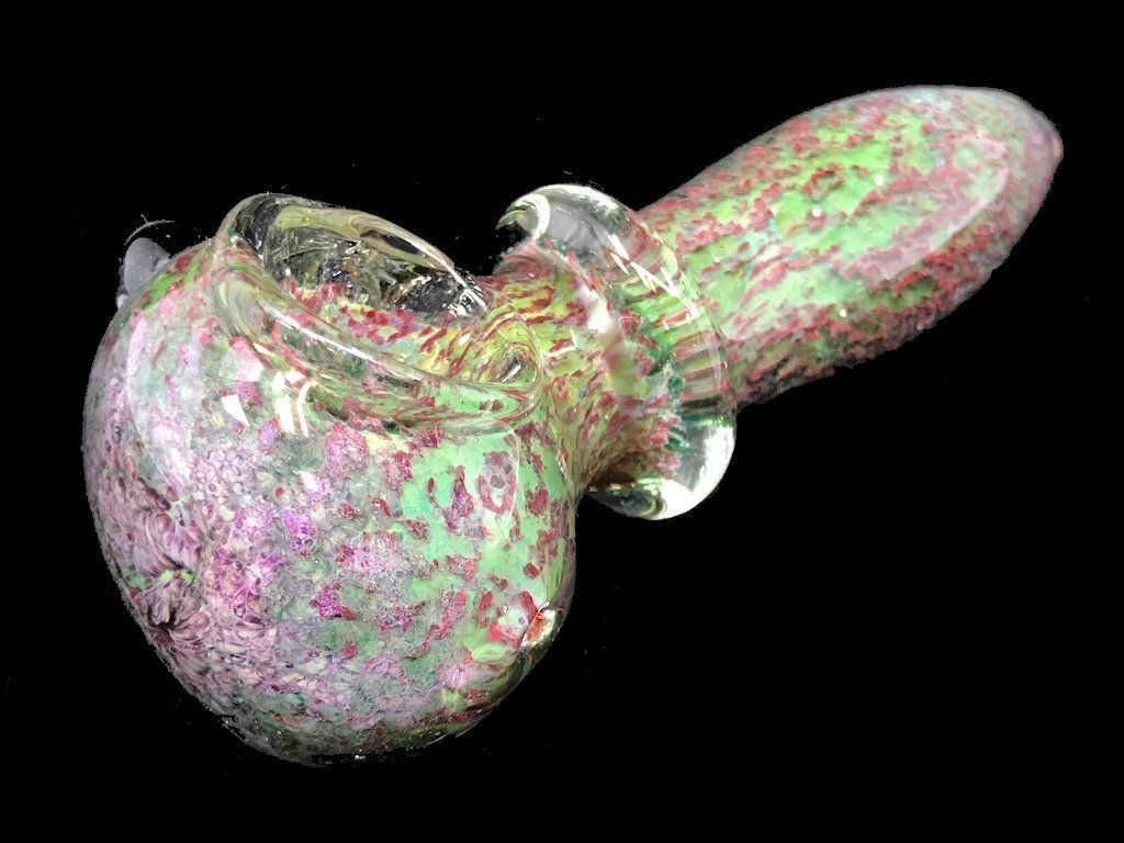 Green & Purple Frit Pipe Fat Buddha Glass
