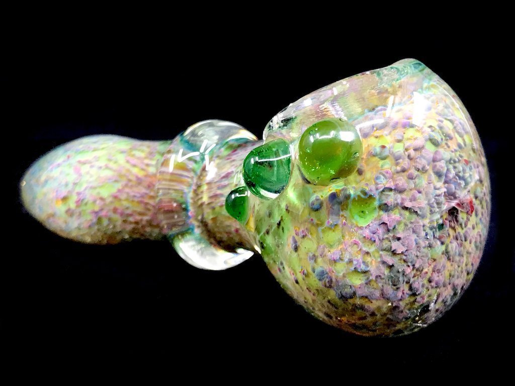Green & Purple Frit Pipe Fat Buddha Glass