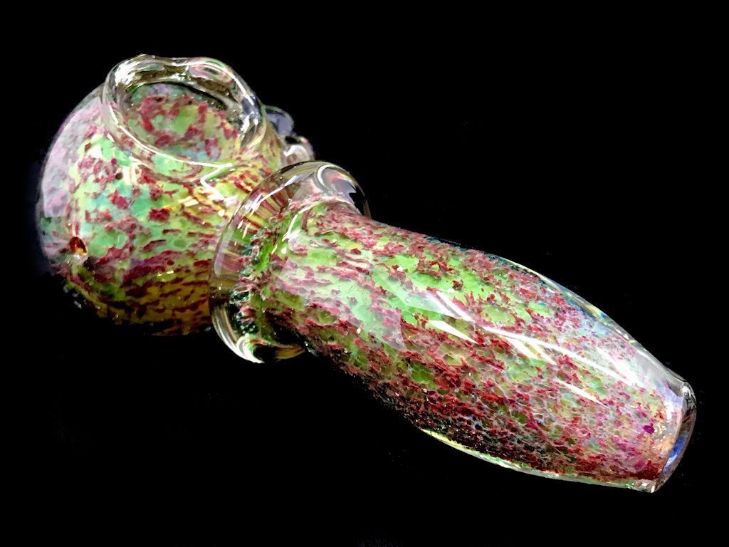 Green & Purple Frit Pipe Fat Buddha Glass