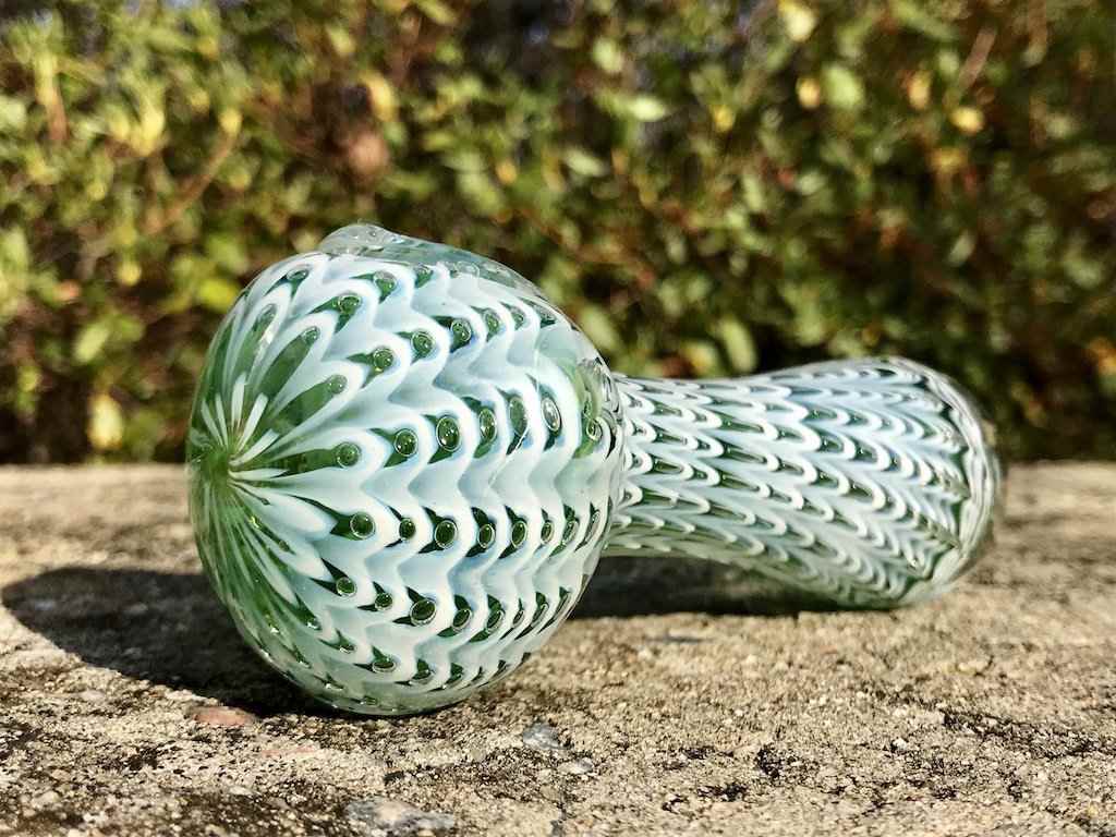 Fat Buddha Glass Pipe Green Wrap & Rake Glass Pipe