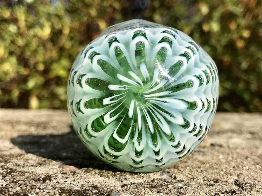 Fat Buddha Glass Pipe Green Wrap & Rake Glass Pipe