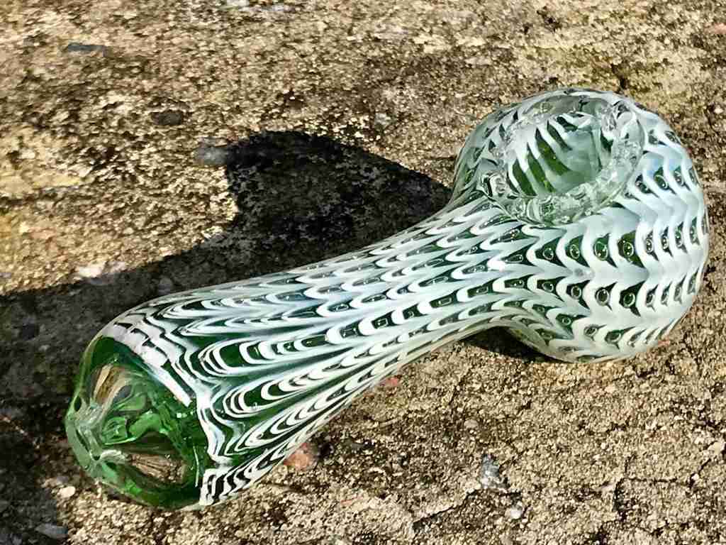 Fat Buddha Glass Pipe Green Wrap & Rake Glass Pipe