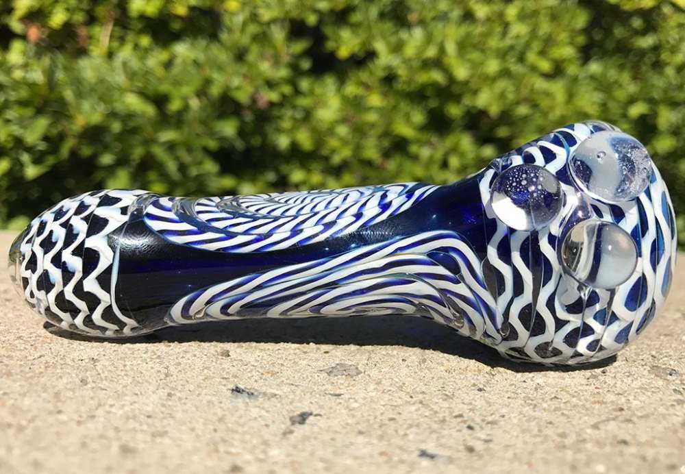 Fat Buddha Glass Pipe Heavy Blue Spiral Glass Pipe KS45