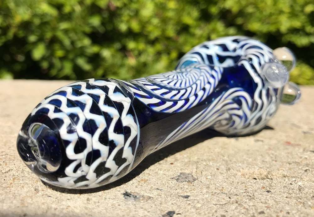 Fat Buddha Glass Pipe Heavy Blue Spiral Glass Pipe KS45