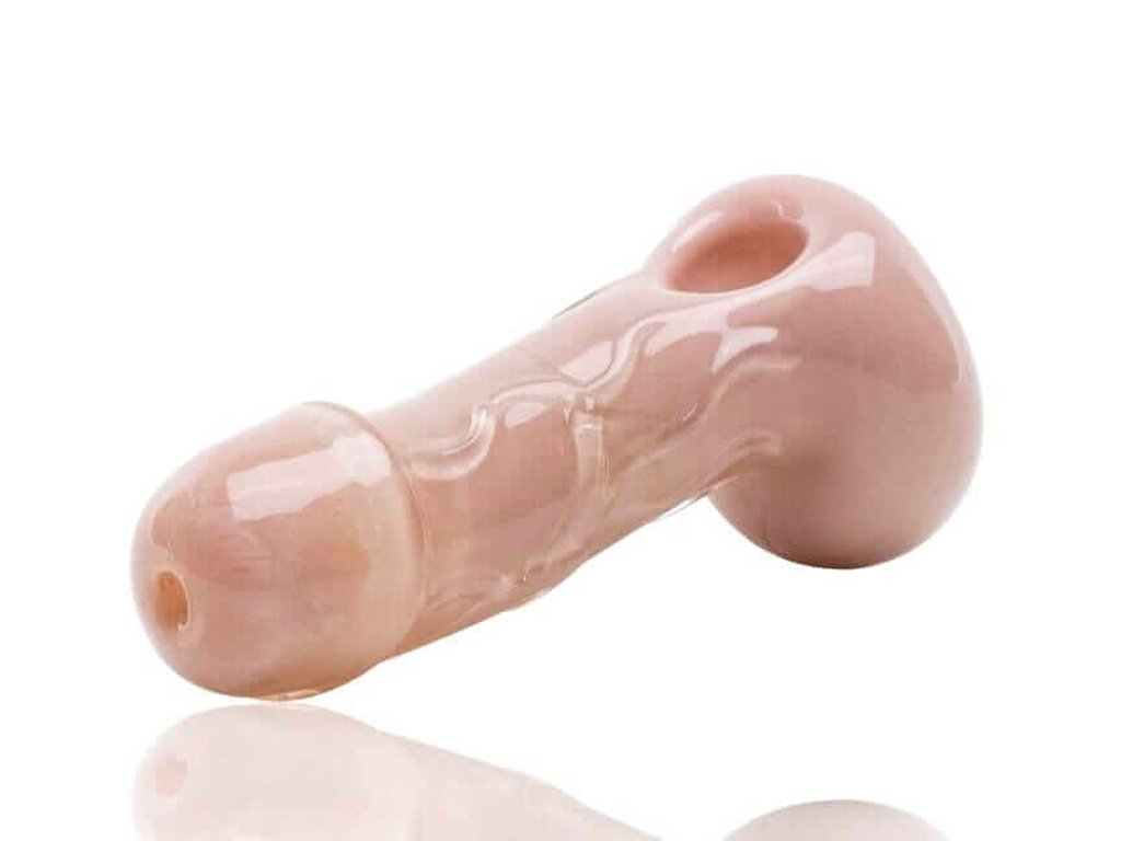 Taupe Phallus Hand Pipe Fat Buddha Glass