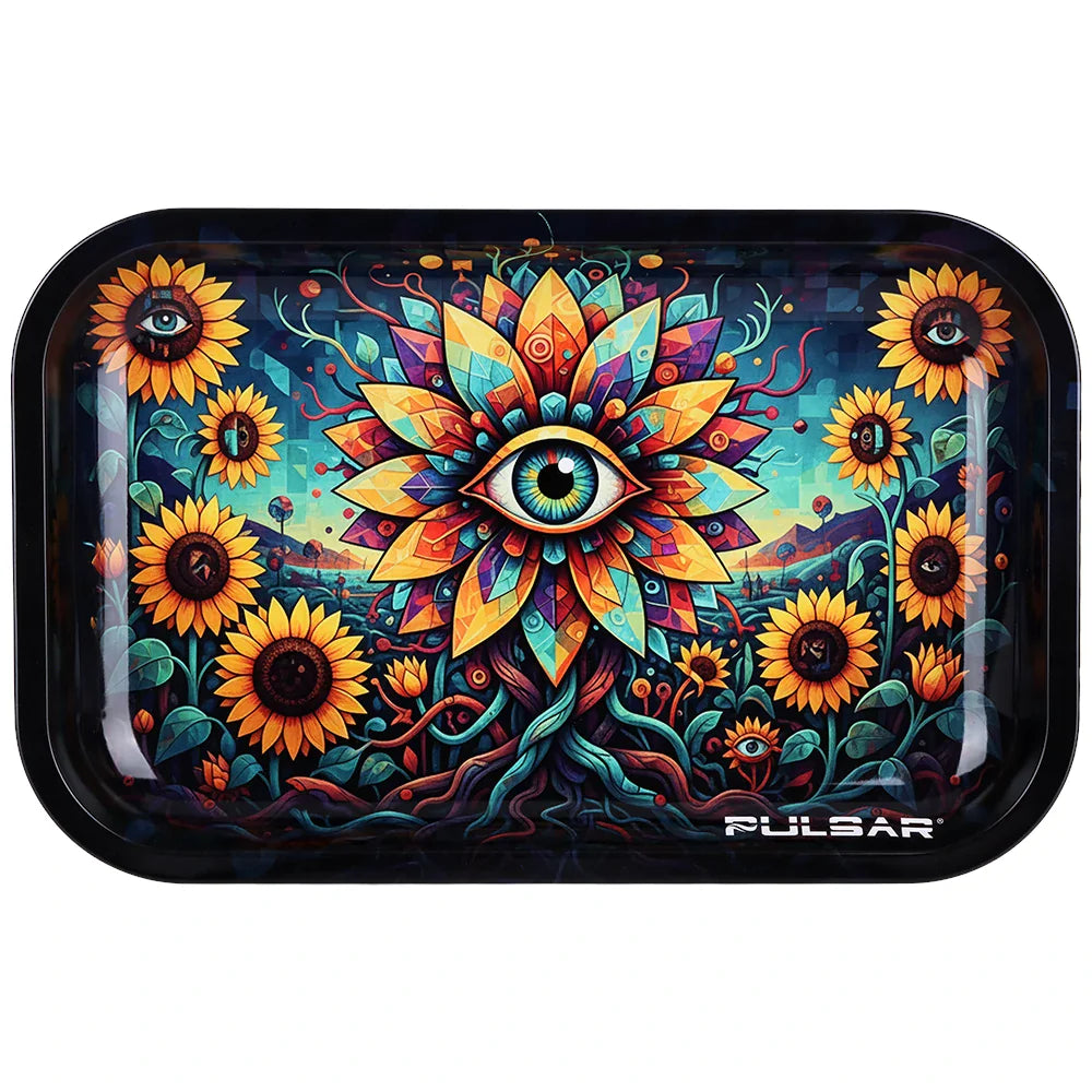 Fat Buddha Glass Accessories Eyes of the Sunflower Large Metal Rolling Tray  11x7in