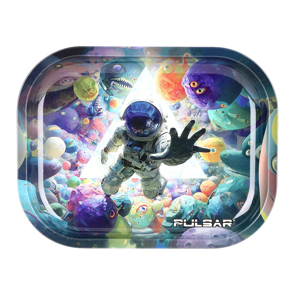 Pulsar Accessories Psychedelic Spaceman Mini Metal Rolling Tray 7in X 5.5in