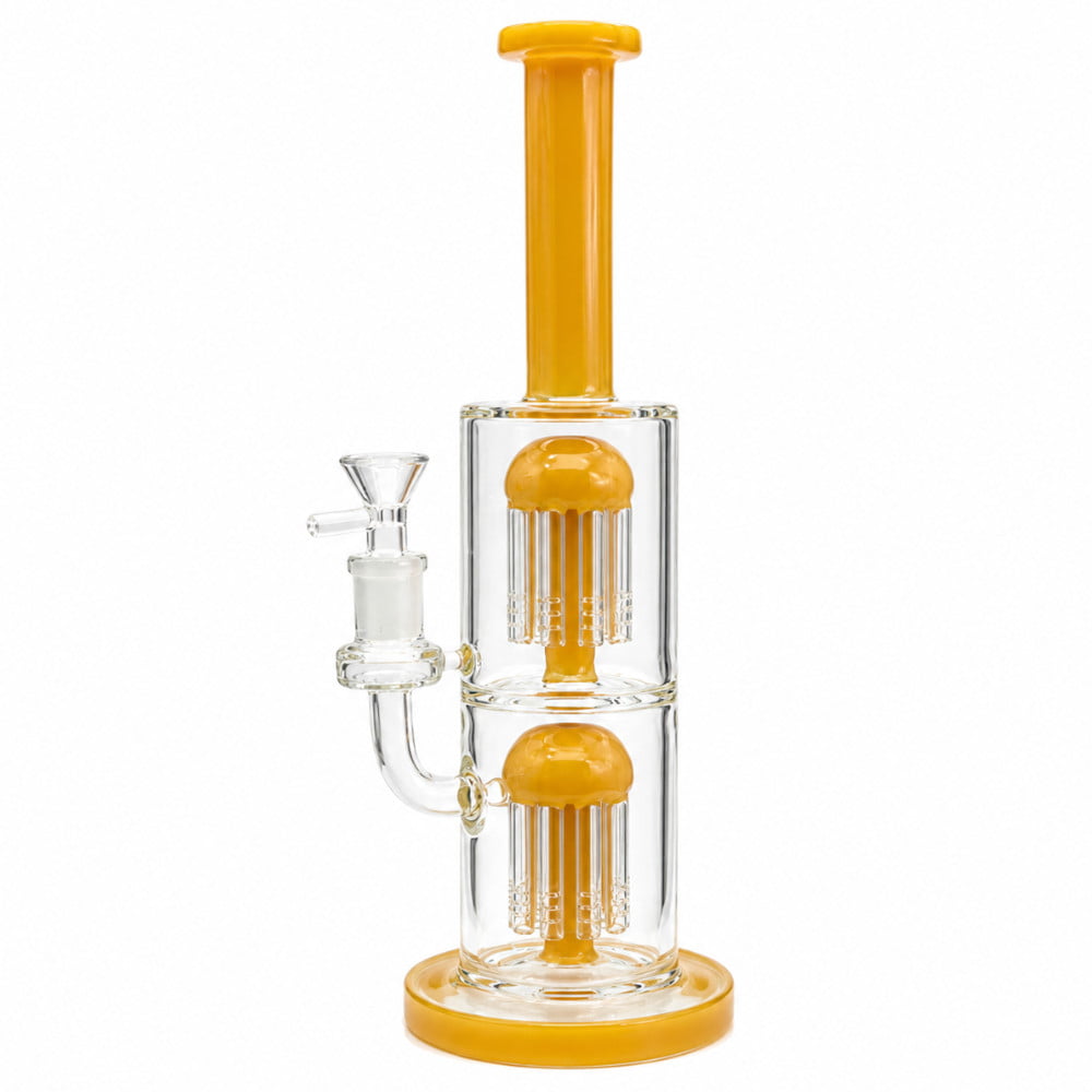Fat Buddha Glass Bong Amber Double Tree 12in Bong