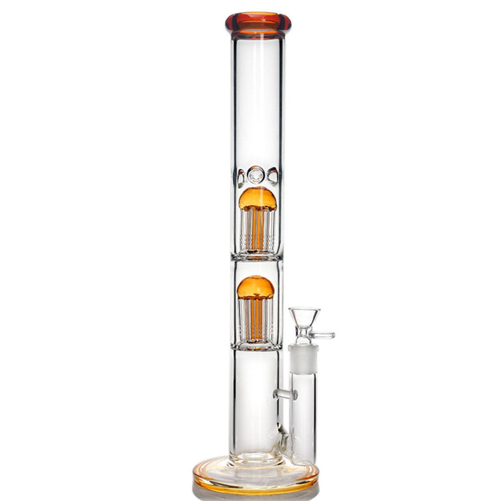 Fat Buddha Glass Bong Amber Double Tree Straight Tube
