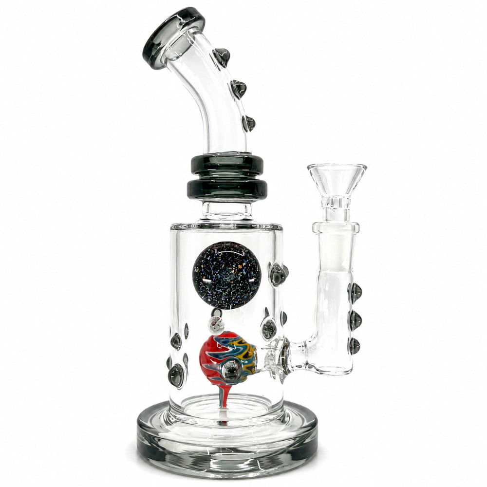 Fat Buddha Glass Bong Black Dichroic Marble Bong