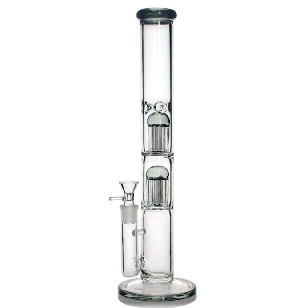 Fat Buddha Glass Bong Black Double Tree Straight Tube