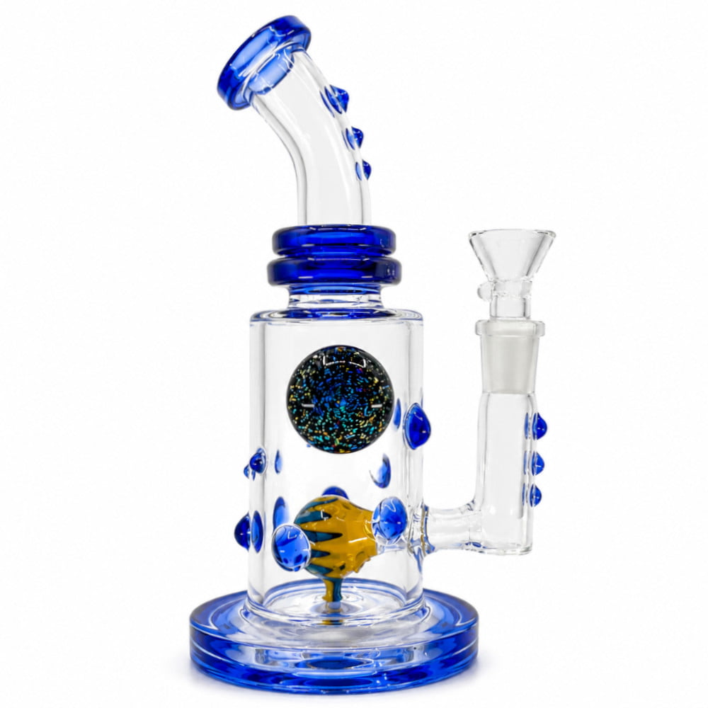 Fat Buddha Glass Bong Blue Dichroic Marble Bong