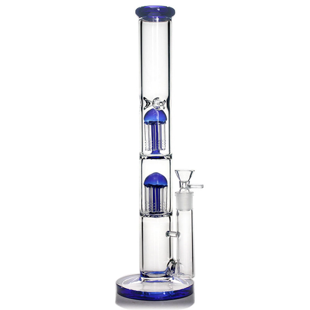 Fat Buddha Glass Bong Blue Double Tree Straight Tube