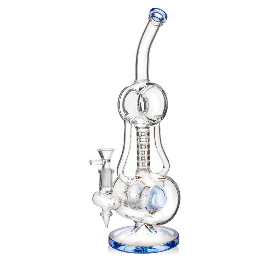 Fat Buddha Glass Bong Blue Halo Orb Recycler Bong