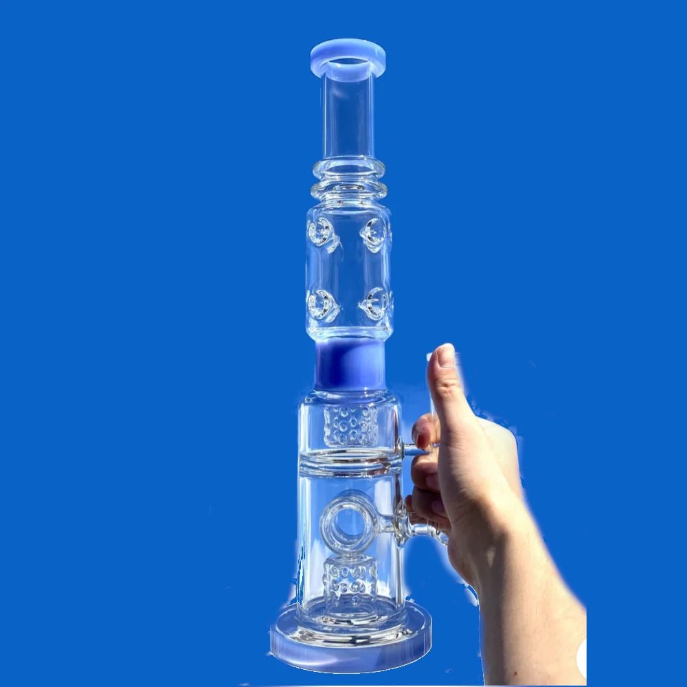 Fat Buddha Glass Bong Blue Multi Perc Boss Bong