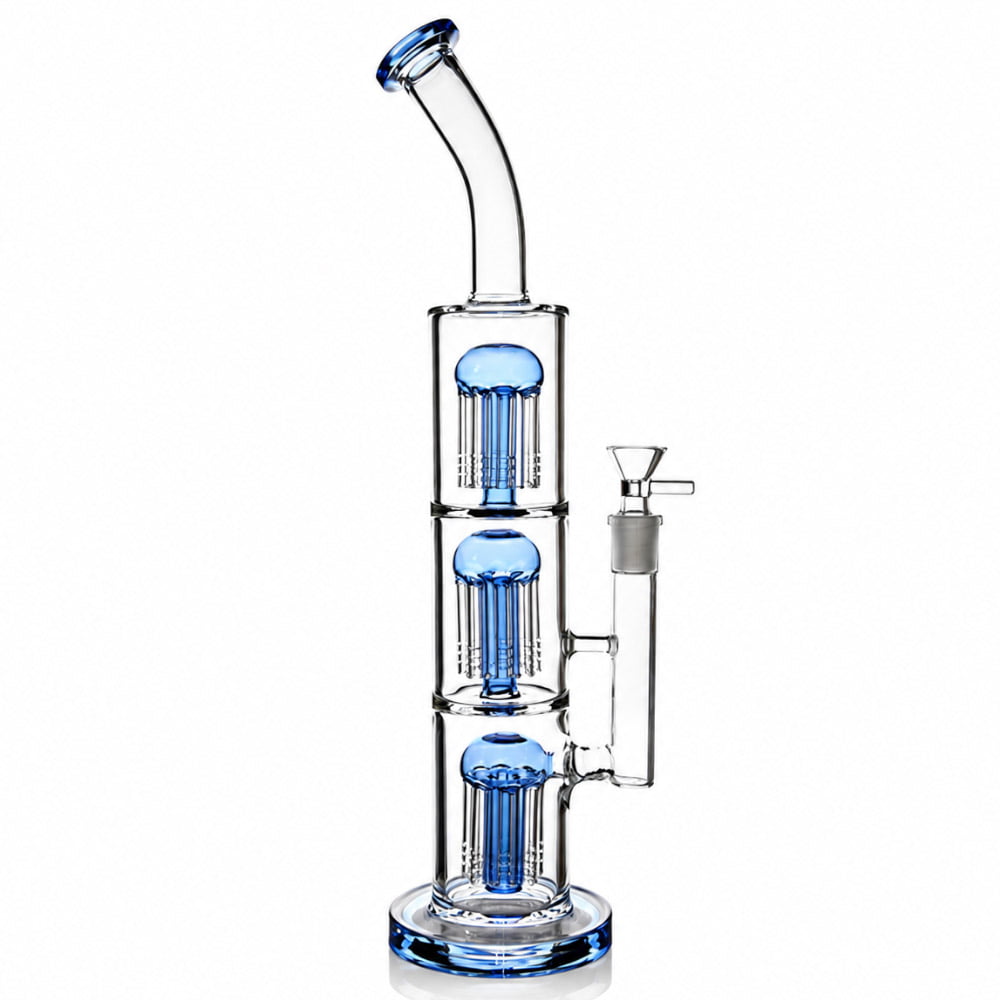 Fat Buddha Glass Bong Blue Triple Tree Perc Bong