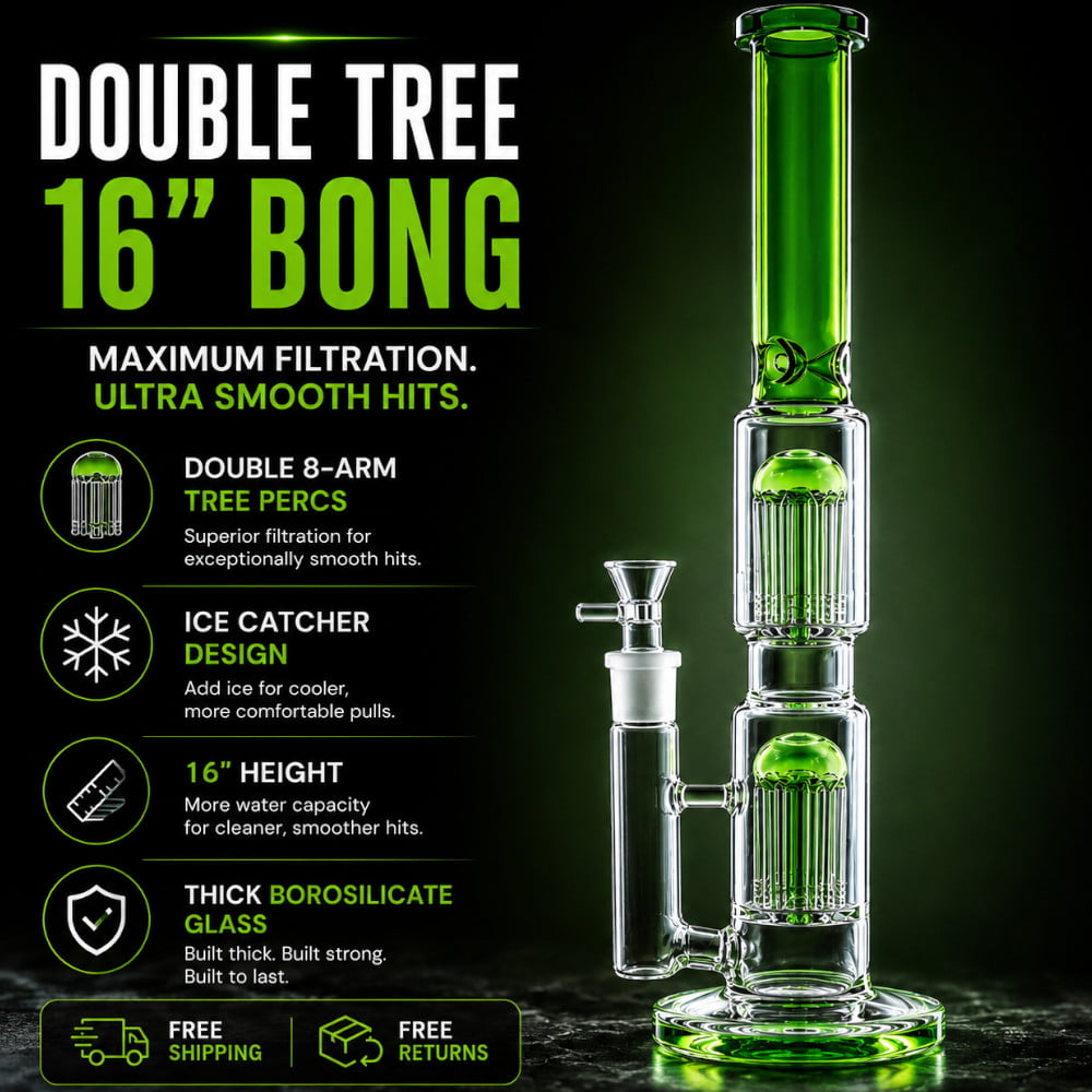 Fat Buddha Glass Bong Double Tree 16in Bong