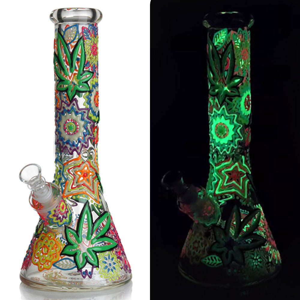 Fat Buddha Glass Bong Glow in the Dark Leaf Bong