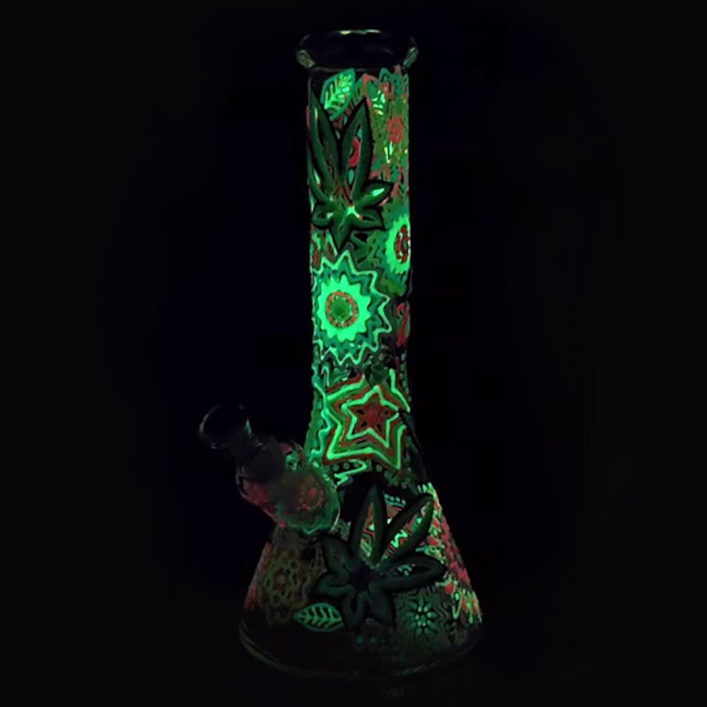 Fat Buddha Glass Bong Glow in the Dark Leaf Bong