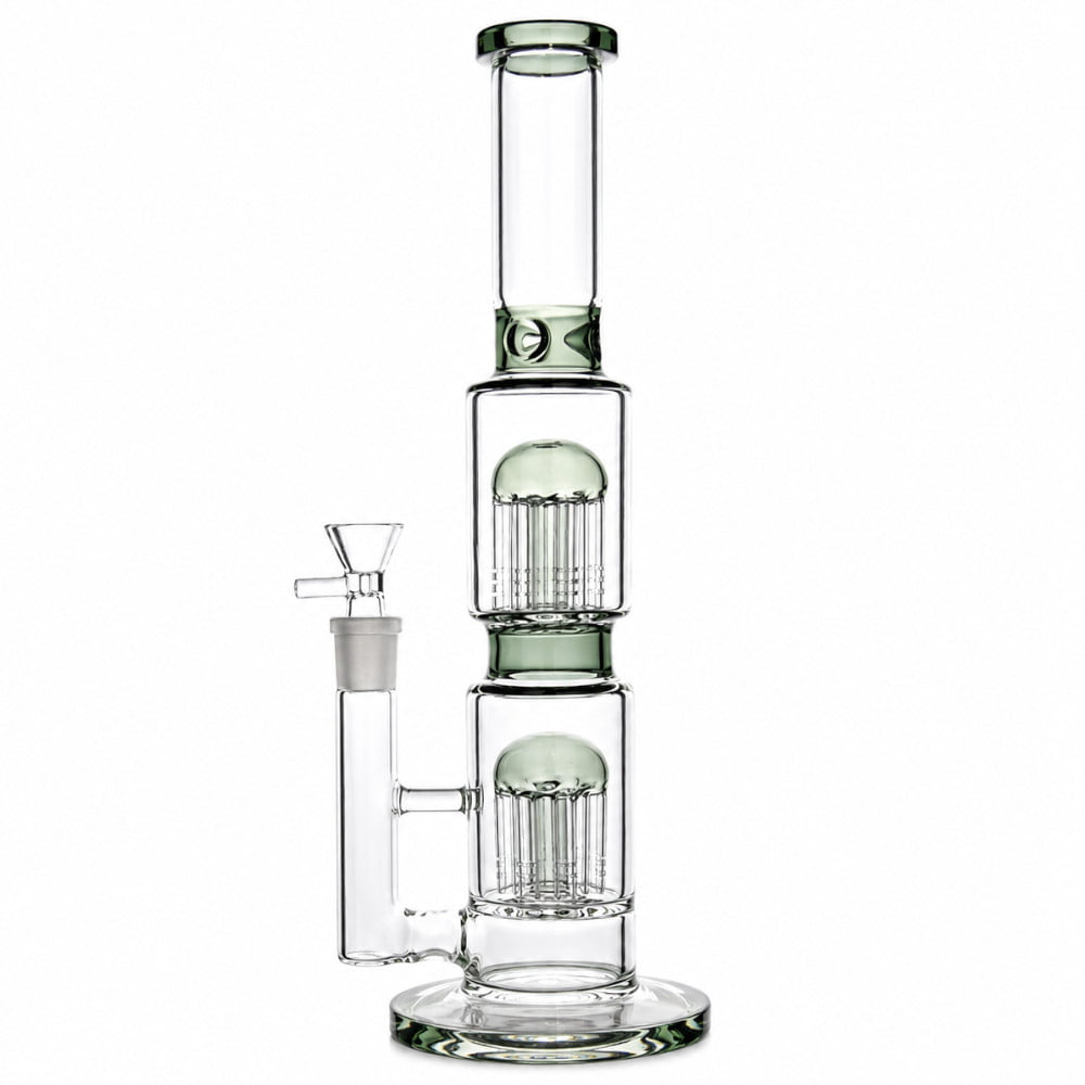 Fat Buddha Glass Bong Gray Double Tree 14in Bong