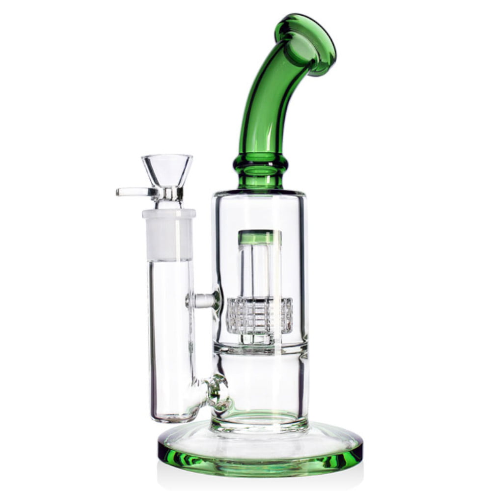 Fat Buddha Glass Bong Green Bent Neck Matrix Bong