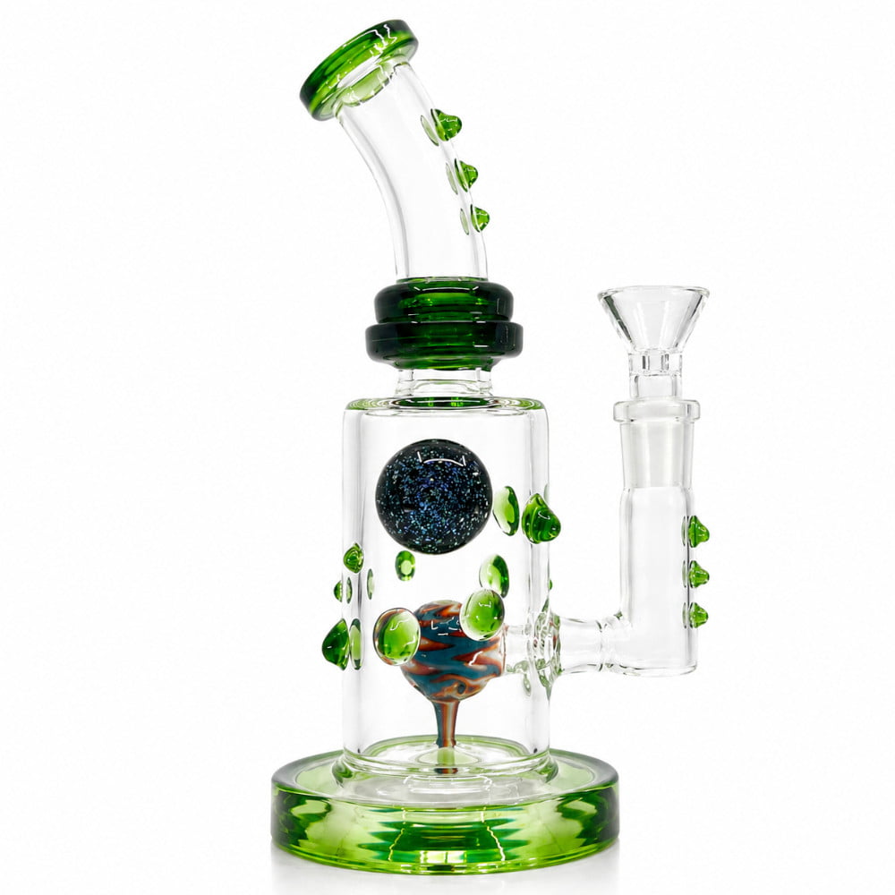 Fat Buddha Glass Bong Green Dichroic Marble Bong