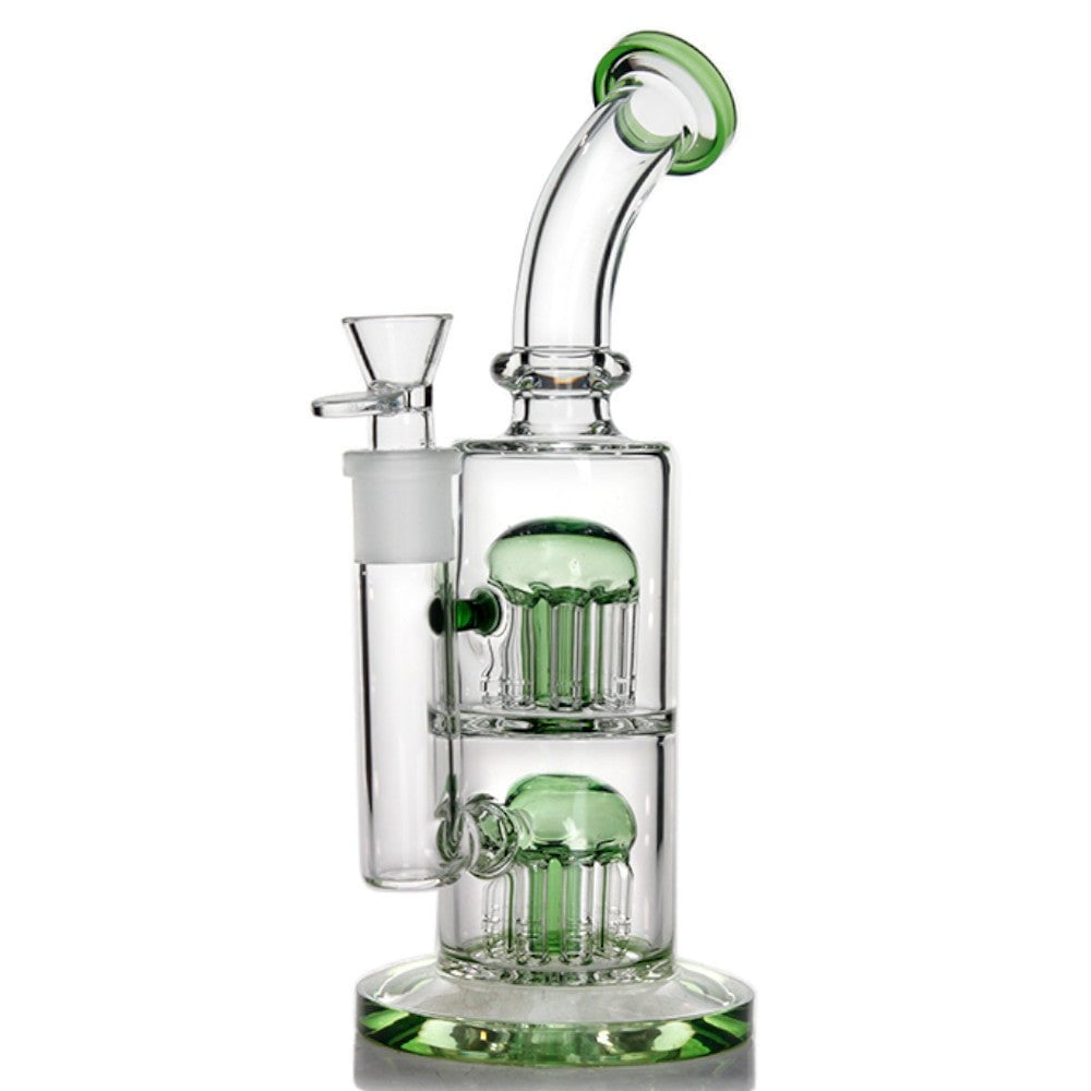 Fat Buddha Glass Bong Green Double 8 Tree Perc Bong