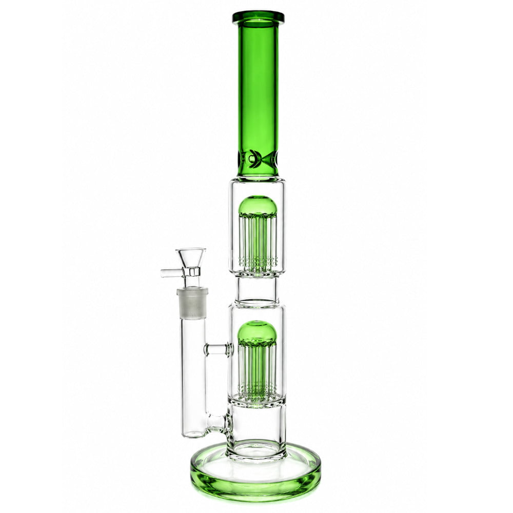 Fat Buddha Glass Bong Green Double Tree 16in Bong