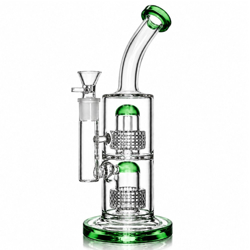 Fat Buddha Glass Bong Green Matrix Lean Back Bong