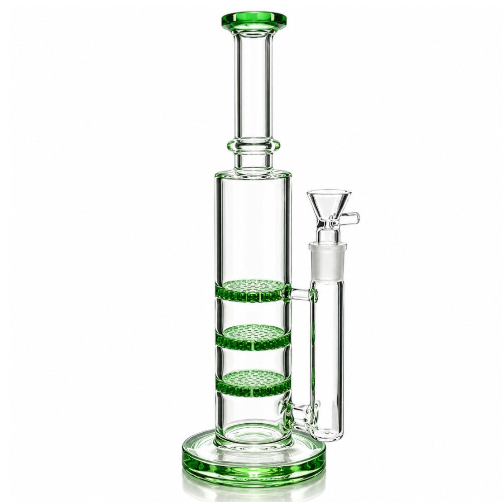 Fat Buddha Glass Bong Green Triple Disc Glass Bong