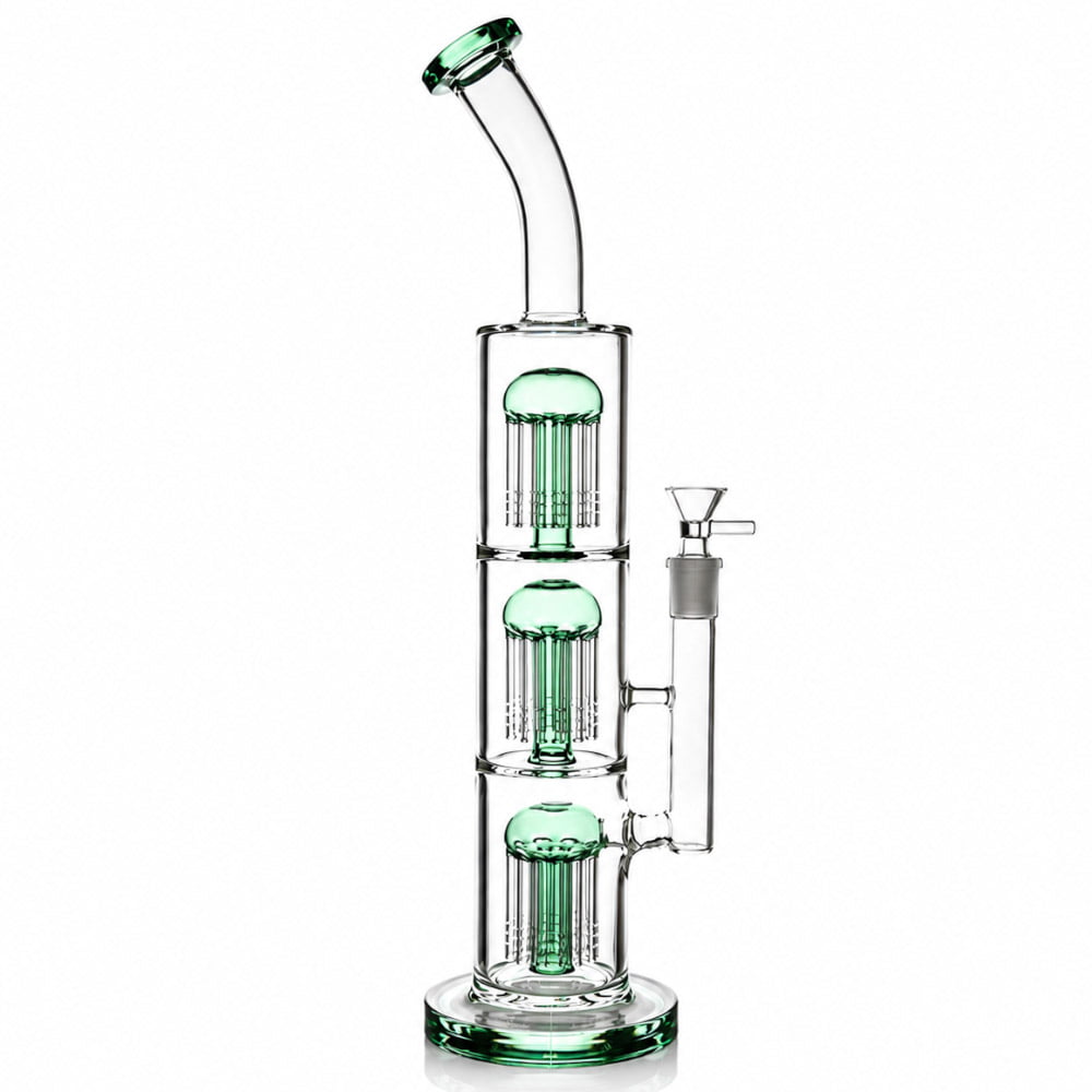 Fat Buddha Glass Bong Green Triple Tree Perc Bong