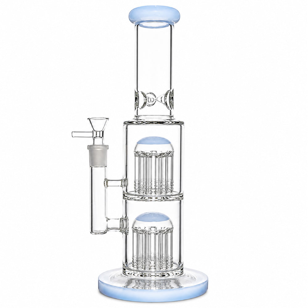 Fat Buddha Glass Bong Jade Blue Double Tree 12in Bong