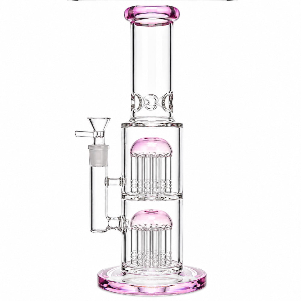Fat Buddha Glass Bong Pink Double Tree 12in Bong