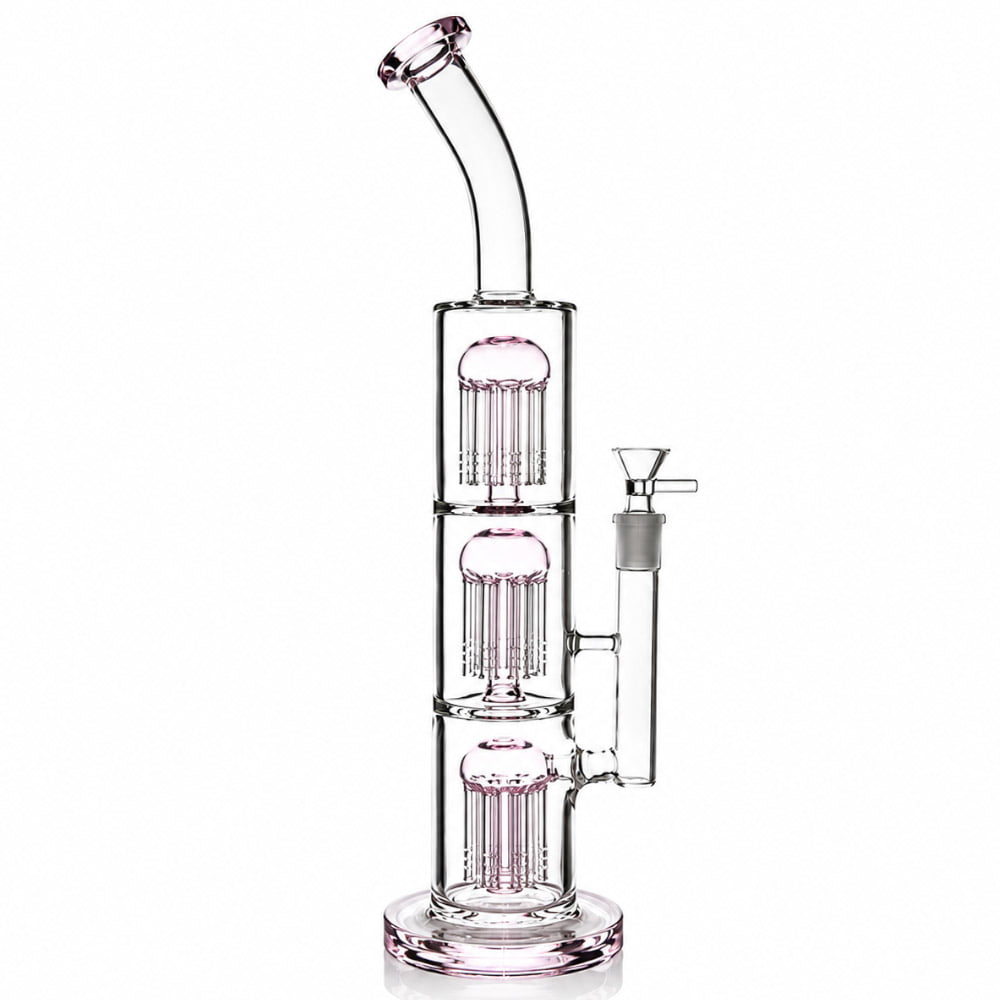 Fat Buddha Glass Bong Pink Triple Tree Perc Bong